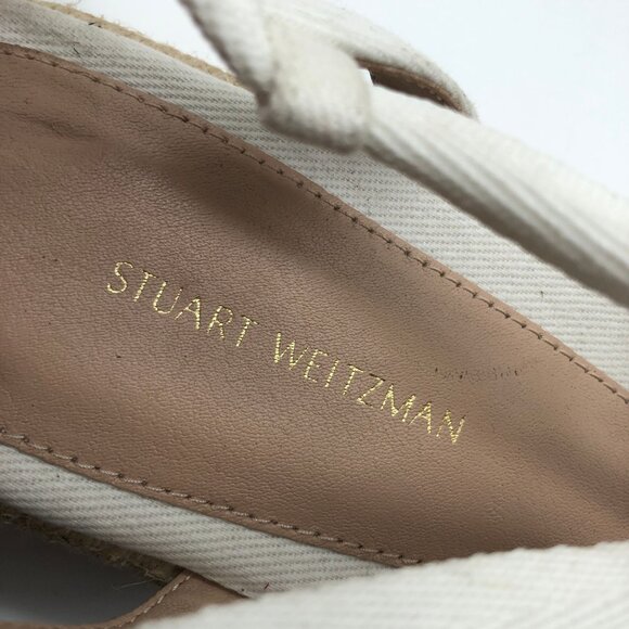 Stuart Weitzman Altdup Canvas Espadrille Wrap Sandals Cream Straps Size 7B - Picture 8 of 8